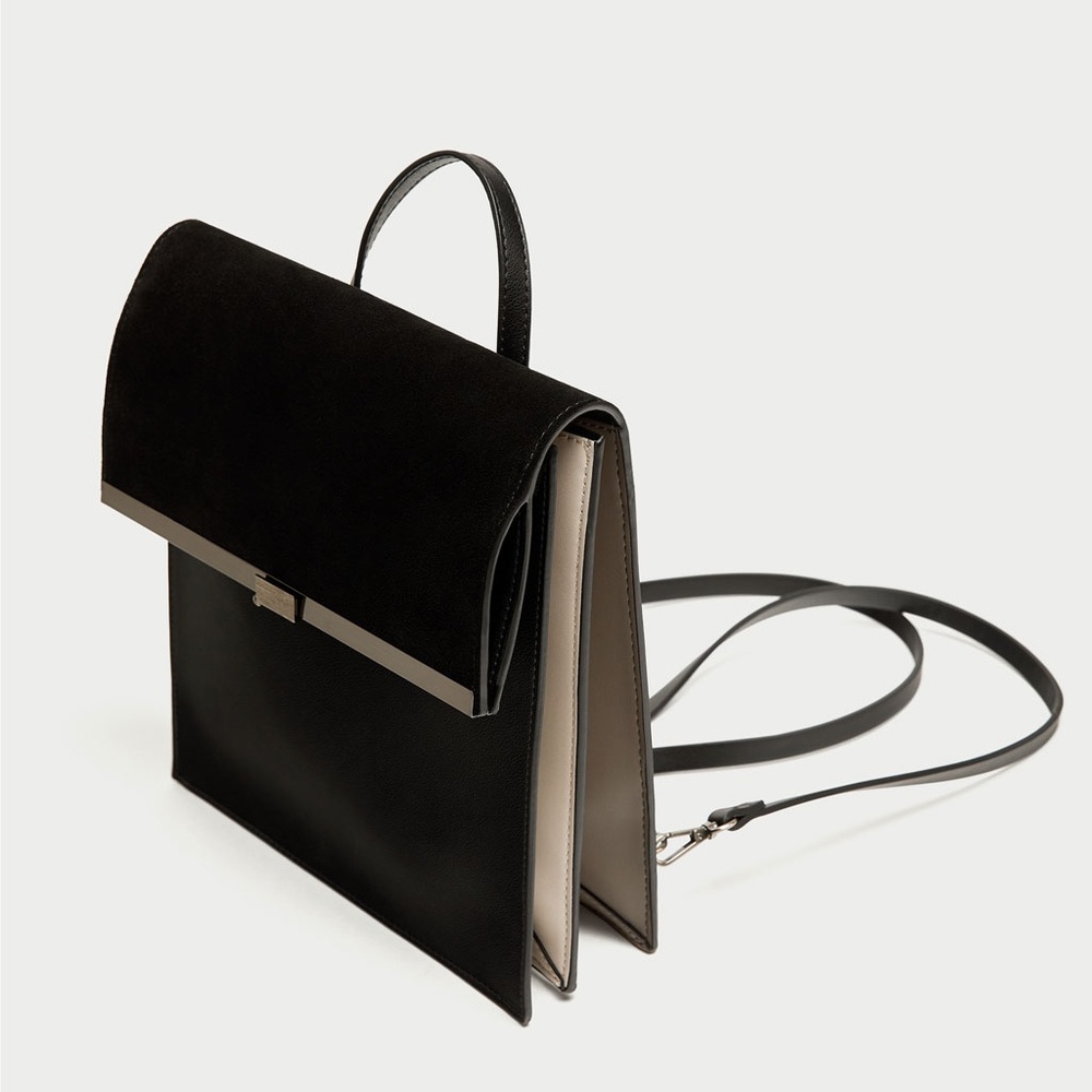 ZARA SLEEK LEATHER BACKPACK WITH METALLIC DETAIL - Picture 3 of 8